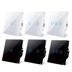European AC100-240V Tempered Black White Crystal Glass Touch Switch Panel Wall Light Sensor Button 1/2/3 Gang 10A Interrupt