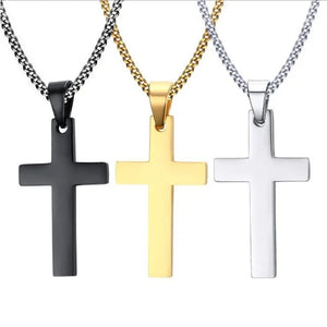 Trendy Stainless Steel Cross Pendant Necklace, Unisex Link Chain Design, Cool Punk Hip Hop Jewelry Gift for Boys and Girls.