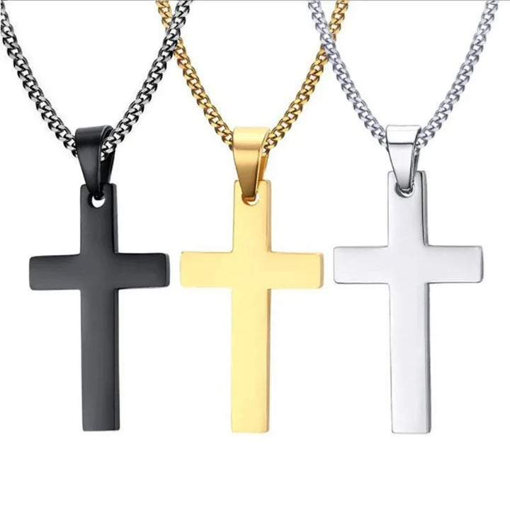 Trendy Stainless Steel Cross Pendant Necklace, Unisex Link Chain Design, Cool Punk Hip Hop Jewelry Gift for Boys and Girls.