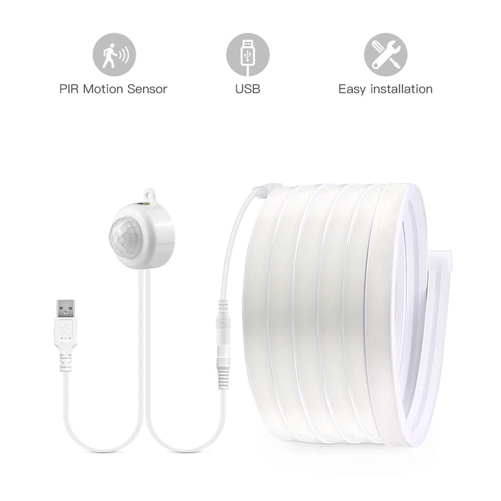 Smart PIR Motion Sensor Super Bright COB LED Strip Neon Light Auto ON/OFF 320leds/m Waterproof for Kitchen,Stair,Wardrobe Decor