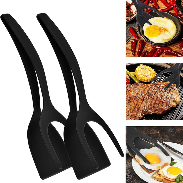 2 In 1 Nylon Grip Flip Tongs Egg Spatula Tongs Steak Spatula Tongs Clamp Pancake Fried Turners Kitchen Accessories