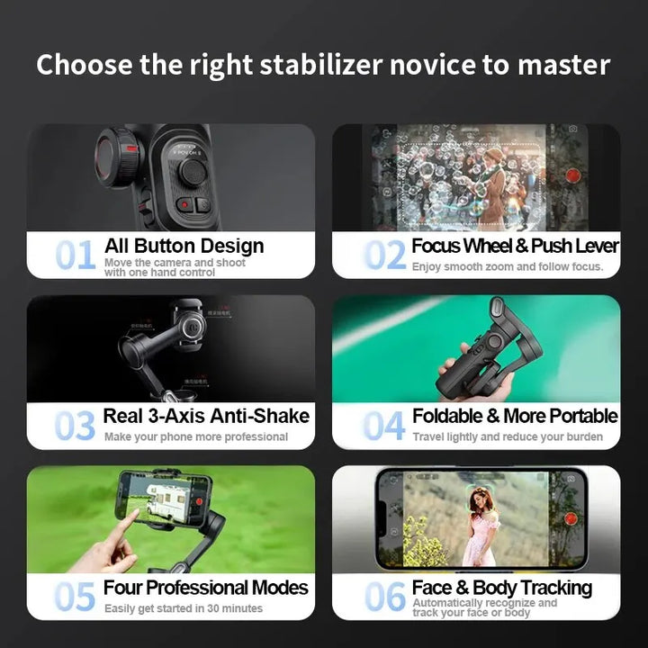 AOCHUAN 3-Axis Handheld Gimbal Stabilizer SmartXE for Smartphone for iPhone Android AI Face Tracking TikTok Vlog