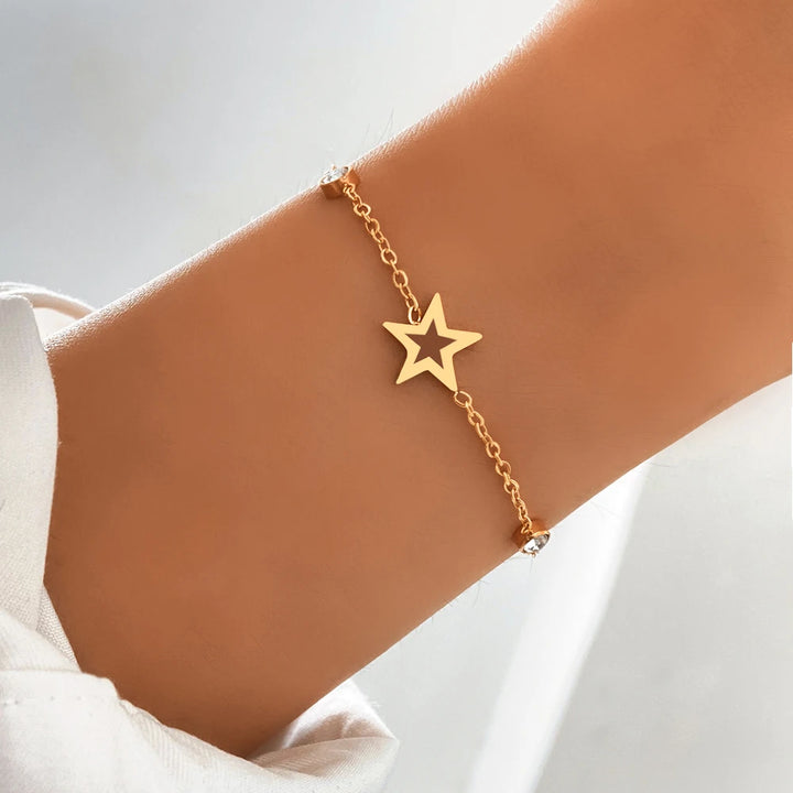 Stainless Steel Bracelets Crystal Zircon Hollow Star Pendant Korean Fashion Bracelet For Women Jewelry Best Friend Gifts New in