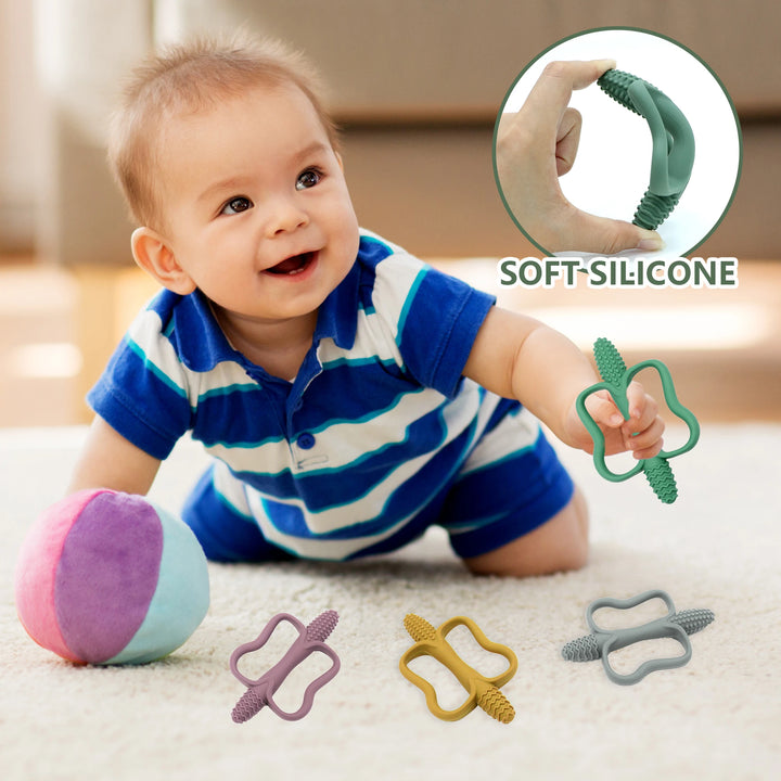 Baby teething toys with easy-grip handles, food-grade silicone teething toys, suitable for babies 0-6 months, 6-12 months