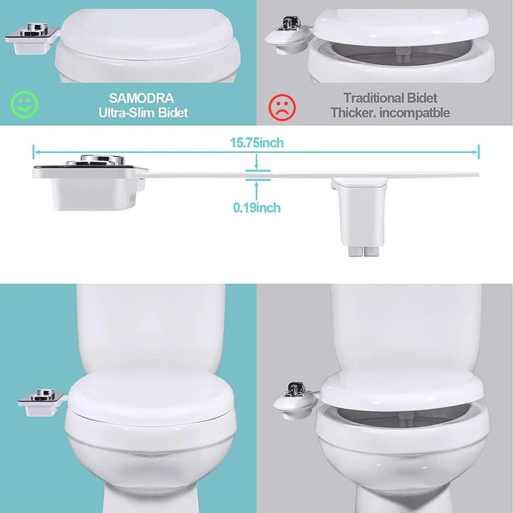 SAMODRA Bidet Attachment, Non-Electric Cold Water Bidet Toilet Seat Attachment with Pressure Controls, Retractable Self-Cleaning