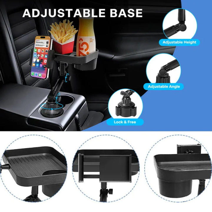 Car Cup Phone Holder Stand Mount Tray 360 Degree Rotation Table Slot Food Organized Adjustable Drink Accesories