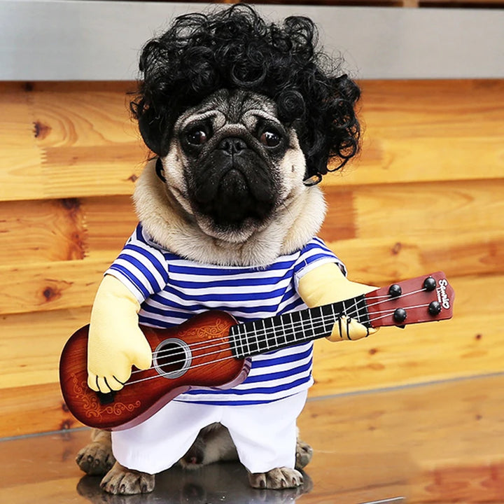 Disfraz de guitarra para mascotas, disfraces divertidos para perros, guitarrista, jugador, Halloween, Navidad, fiesta de disfraces, ropa para perros y gatos