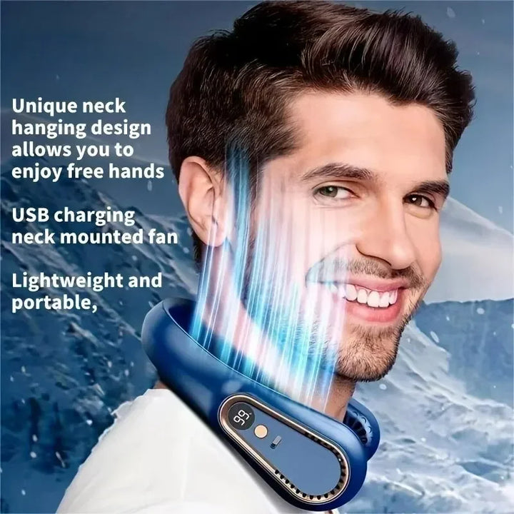 Ventilador eléctrico colgante para el cuello, ventilador con pantalla digital, sin aspas con banda para el cuello, mini enfriador de aire portátil, U