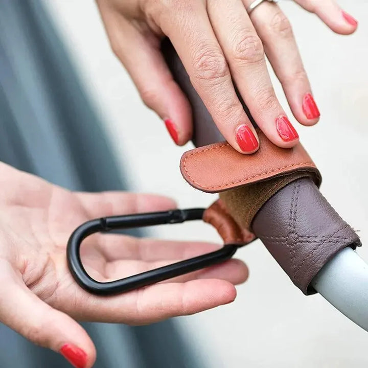2 Pcs Leather Cart Hooks Baby Stroller Hook PU Adjustable Pram Hook Organizer Diaper Bag Hanger Children Travel Accessories