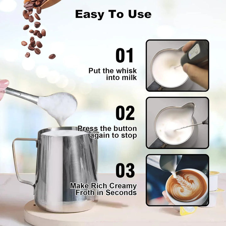 Mini Milk Frother USB Rechargeable 3 Speeds Foam Maker Coffee Whisk Mixer Electric Handle Blender Egg Beater