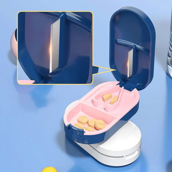 Portable Medicine Cutter Handy Tablet Quarter & Half Slicer with Storage Box - Easy Access Medicine Organizer Divider