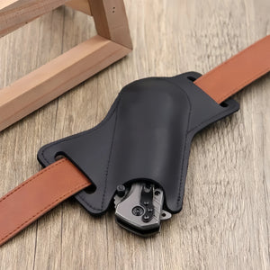1 Pc Leather Sheath for Folding Knife - Anti-Scratch Belt Clip Holder with Waist Storage for Camping & EDC Tools