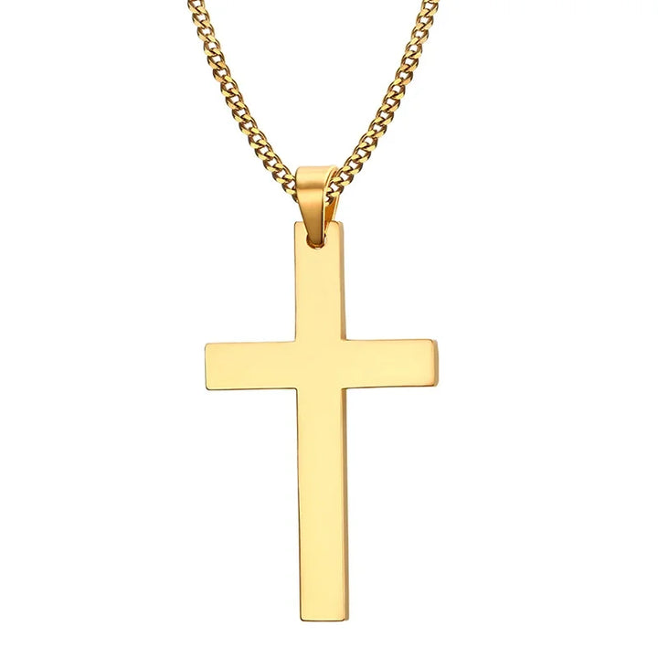 Trendy Stainless Steel Cross Pendant Necklace, Unisex Link Chain Design, Cool Punk Hip Hop Jewelry Gift for Boys and Girls.