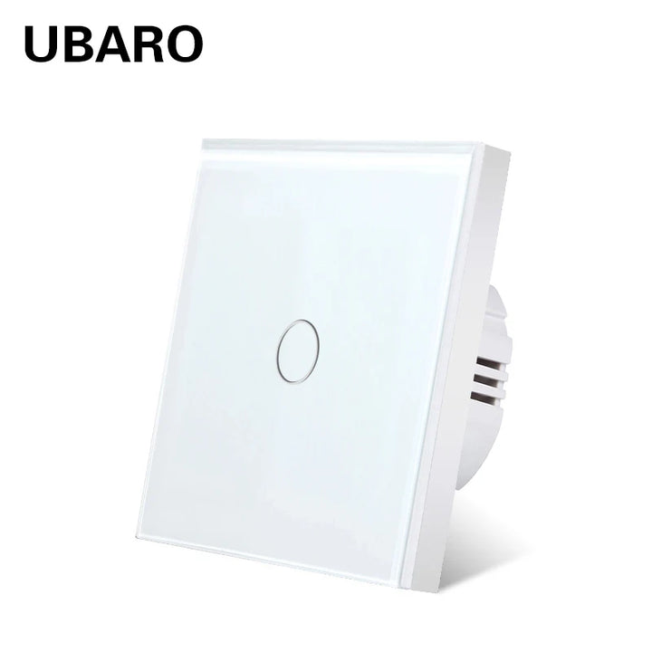 UBARO EU Standard Touch Switch Tempered Glass Panel 1 Gang Wall Light Switch AC110-240V Home No Neutral Wire Required