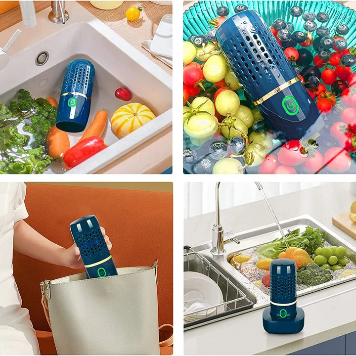 Protable Ultrasonic Fruit Vegetable Washing Machine Capsule Wireless Food Cleaner Suitable Outdoor Picnic Fruit Food Purifier