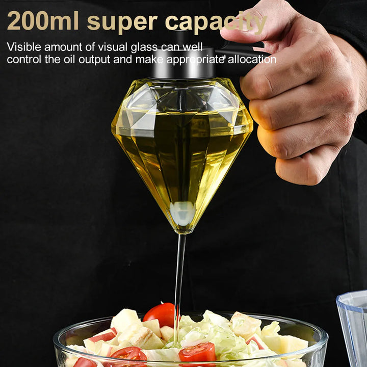 Diamond Shaped Glass Honey Dispenser with Stand 200ml Large Capacity Oil Dispenser Multifunctional Oil Bottle Vinegar and Sauce