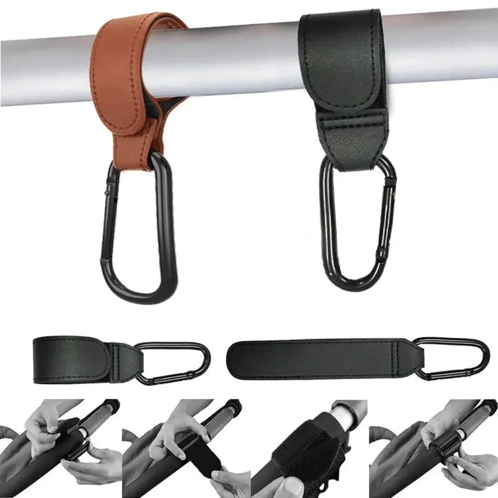 2 Pcs Leather Cart Hooks Baby Stroller Hook PU Adjustable Pram Hook Organizer Diaper Bag Hanger Children Travel Accessories