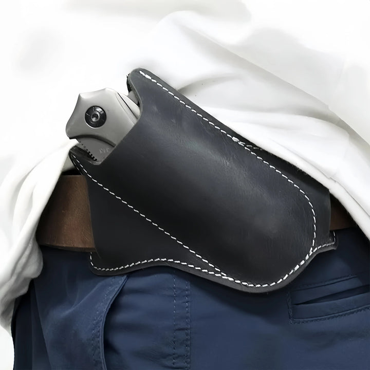 1 Pc Leather Sheath for Folding Knife - Anti-Scratch Belt Clip Holder with Waist Storage for Camping & EDC Tools