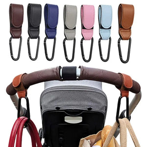 2 Pcs Leather Cart Hooks Baby Stroller Hook PU Adjustable Pram Hook Organizer Diaper Bag Hanger Children Travel Accessories