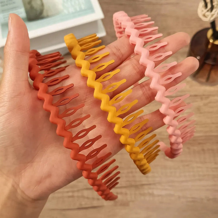 3Pcs Fashion Wave Headbands for Women Solid Color Toothed Non-slip Hair Bands Girl Face Wash Sports Hairbands Hair Accessories