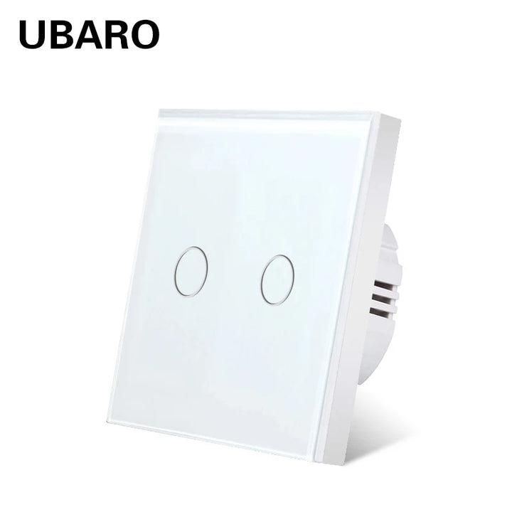UBARO EU Standard Touch Switch Tempered Glass Panel 1 Gang Wall Light Switch AC110-240V Home No Neutral Wire Required