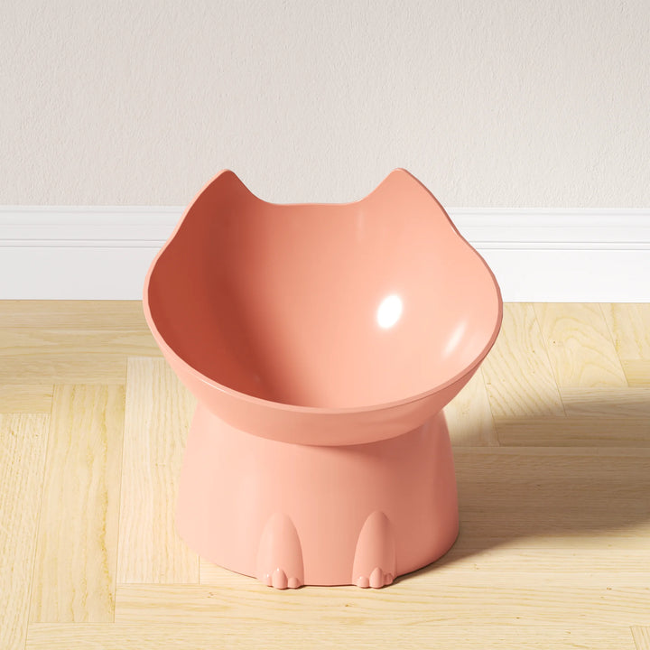 1 Pc WhiskerWare Elevated Cat Bowl, Anti-Tip Plastic Raised Pet Feeding Dish with Tilted Edge, Neck Protection Kitty Food