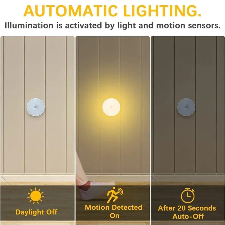 Luce notturna a LED Sensore di movimento Luce USB ricaricabile Cucina Camera da letto Base magnetica Lampada da parete Illuminazione scale Lampada notturna