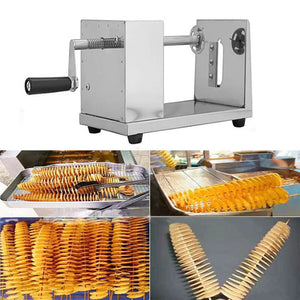 Coupe-pommes de terre en acier inoxydable avec manivelle antidérapante et pieds en caoutchouc pour pommes de terre à fruits, chips Tornado, concombres ou carottes