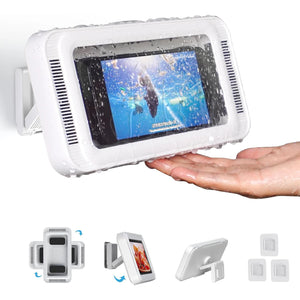 Shower Phone Holder with Speaker 480 Rotation, Wall Phone Mount for Shower Waterproof Anti Fog Shower Case for 4-7