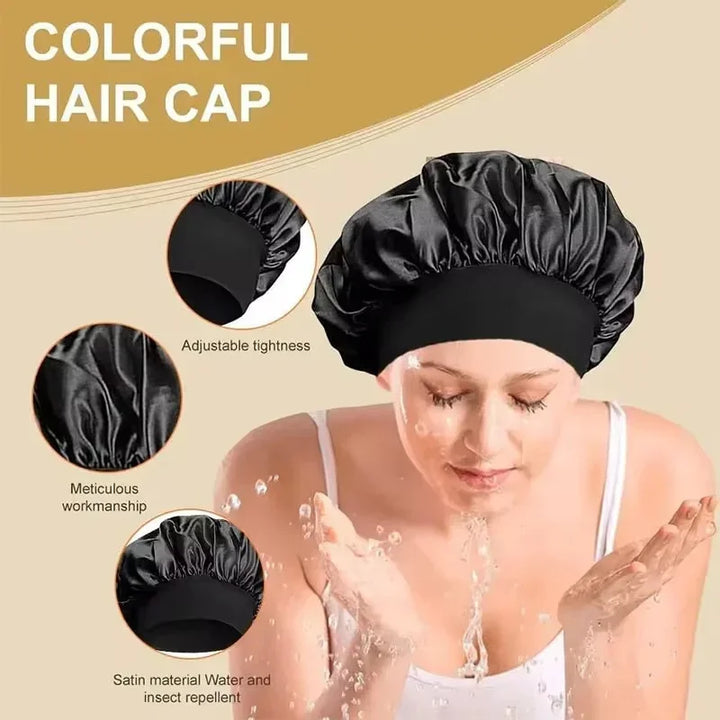 1 Pc Soft Silk Satin Lined Bonnet Large Satin Hair Bonnet Household Sleep Shower Cap Hair Wrap Cover for Long Hair Salon Tool