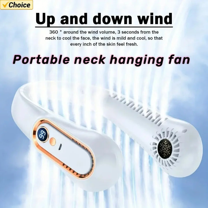 Ventilador eléctrico colgante para el cuello, ventilador con pantalla digital, sin aspas con banda para el cuello, mini enfriador de aire portátil, U