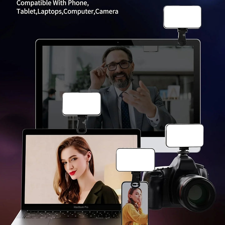 Mini Selfie Fill Light 3 Color Modes Adjustable Brightness Rechargeable Clip on Mobile Phones Computers Photography LED Lights