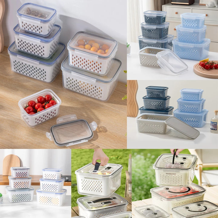 Caja de almacenamiento para conservación de refrigerador, escurridor, contenedores de almacenamiento, caja sellada, caja de drenaje de calidad alimentaria para verduras y frutas