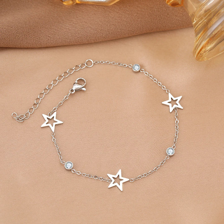 Stainless Steel Bracelets Crystal Zircon Hollow Star Pendant Korean Fashion Bracelet For Women Jewelry Best Friend Gifts New in