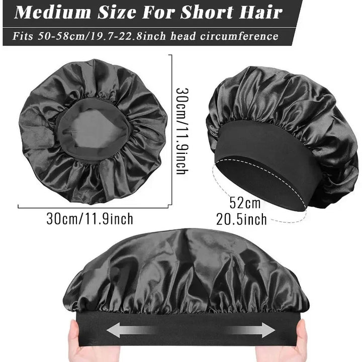 1 Pc Soft Silk Satin Lined Bonnet Large Satin Hair Bonnet Household Sleep Shower Cap Hair Wrap Cover for Long Hair Salon Tool