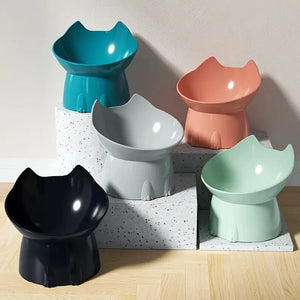 1 Pc WhiskerWare Elevated Cat Bowl, Anti-Tip Plastic Raised Pet Feeding Dish with Tilted Edge, Neck Protection Kitty Food