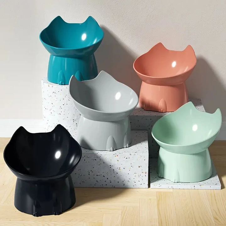 1 Pc WhiskerWare Elevated Cat Bowl, Anti-Tip Plastic Raised Pet Feeding Dish with Tilted Edge, Neck Protection Kitty Food