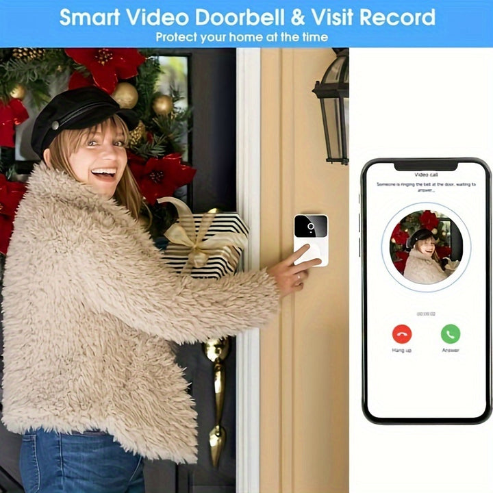 [HD Wireless Doorbell] 65° HD Wireless Video Doorbell Camera with Two-Way Talk, Night Vision | App Remote Control, Self-Adhesive Installation, Battery-Powered (3 AAA) for Home Security