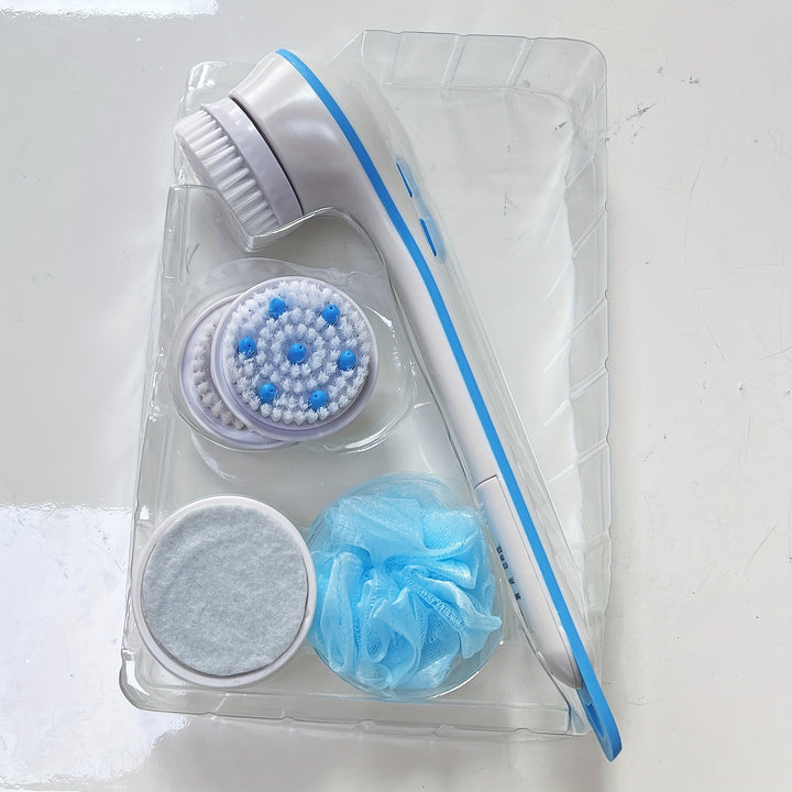 Brosse de bain électrique avec long manche, gommage corporel à poils doux, brosse de douche exfoliante pour un nettoyage en profondeur et un massage de la peau, alimentée par batterie sèche, sans batterie incluse.