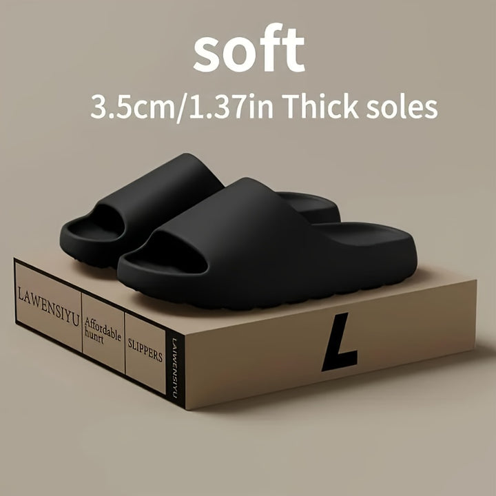 [Comfortable Soft Slides] Soft Slides - Preppy Style Unisex Comfortable All-Season Slip-On Slippers with Anti-Slip Textured Design, EVA Upper/Inner/Sole/Insole, Solid Color from Fuzhou