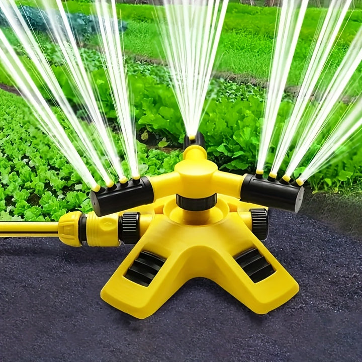 1pc 360° Rotating Lawn Automatic Sprinkler with 3 Adjustable Arms for Large Area Coverage, Yellow