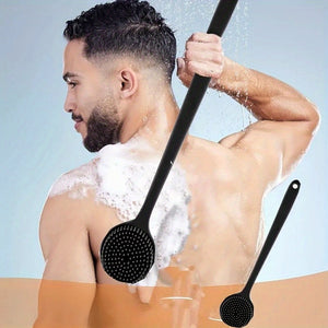 Brosse de bain en silicone doux à long manche - Gant de bain doux pour un nettoyage en profondeur et des soins de la peau, sans batterie