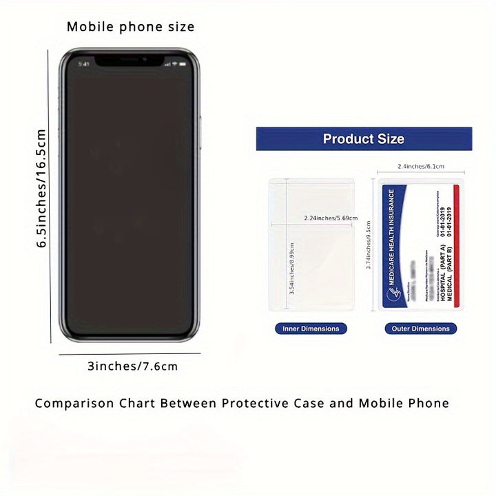 10pcs Clear PVC Water-Resistant Medicare Card Protector Sleeves, 12Mil Thick, Easy Insert Design - Transparent