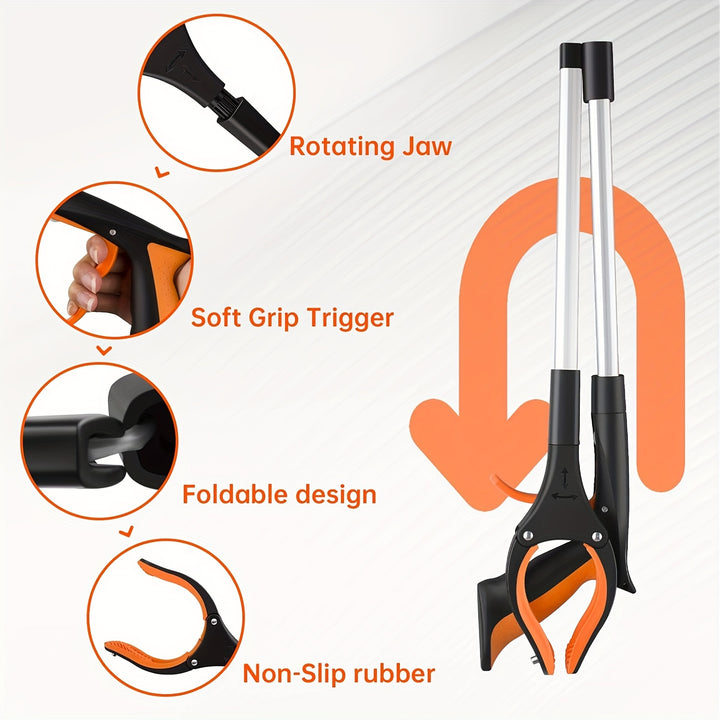 Grabber Reacher Tool, 32" Foldable Reacher Grabber Pickup Tool with 360° Rotating Jaw & Magnetic Tip, Garbage Trash Picker Upper Grabber, Lightweight Grabbers for Seniors/Elderly