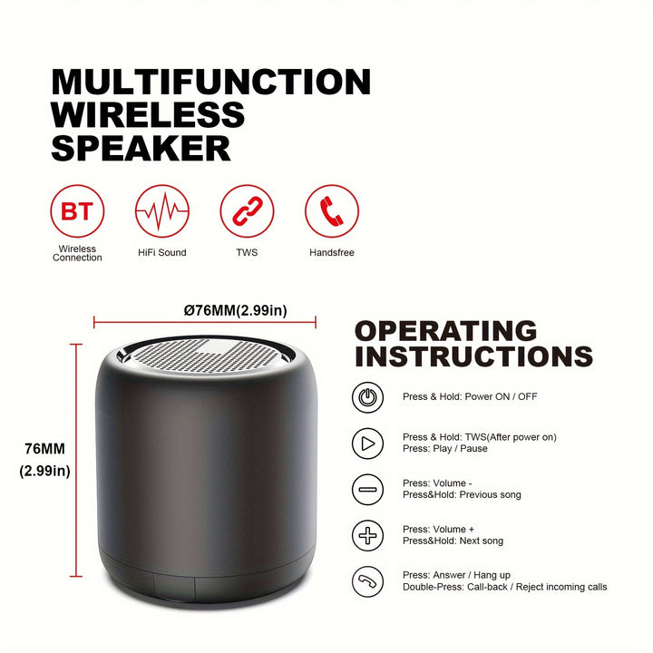 Portable wireless Speaker Outdoor Waterproof Wireless Connection TWS Mini Subwoofer Portable Support Call