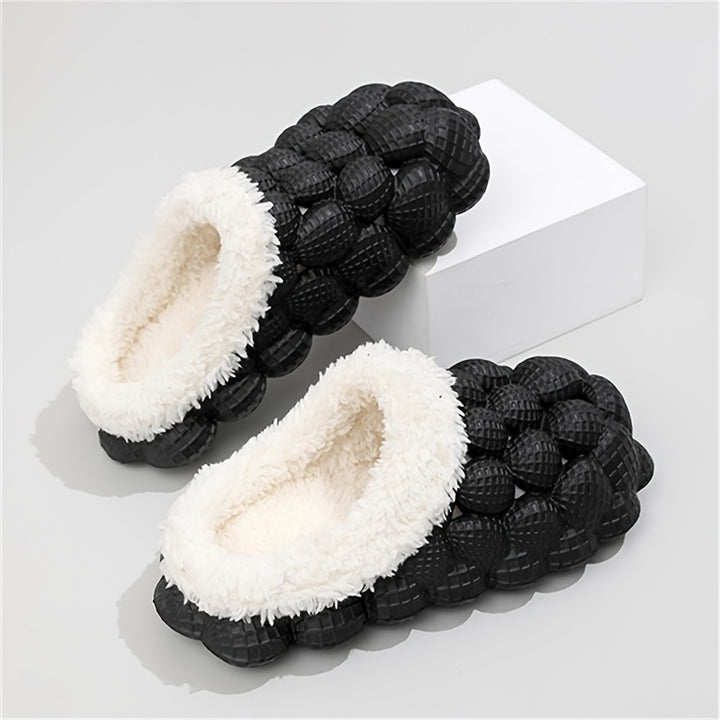 Women's Fleece Lined Bubble Slides, Non-Slip Soft Sole Warm Slippers