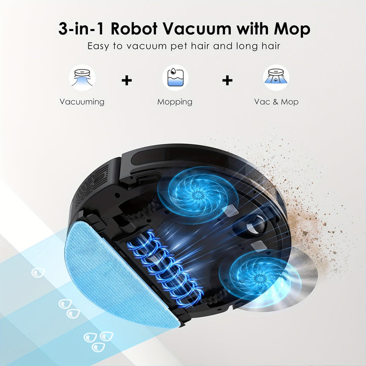 1pc Lubluelu SL60 Plus Robot Vacuum and Mop Combo, Self-Charging 3-in-1 Smart Robotic Vacuum with App Control, Wi-Fi, 4000Pa Strong Suction, Compatible with SmartThings, for Hard Floors and Carpet, Rechargeable Lithium Batter