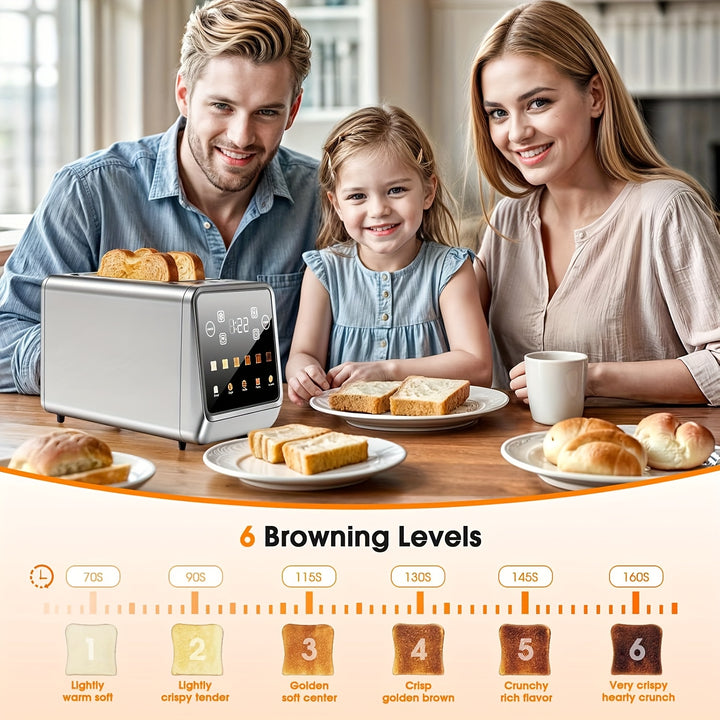 Toaster 2 Slice Digital Touch Screen Stainless Toaster with 5 Bread Selection 7 Shade Setting and Bagel/Defrost/Cancel/Reheat Function 1.5 IN 2 Slice Smart Toaster with Removable Crumb Tray