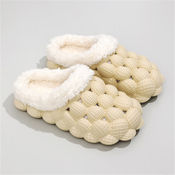 Women's Fleece Lined Bubble Slides, Non-Slip Soft Sole Warm Slippers