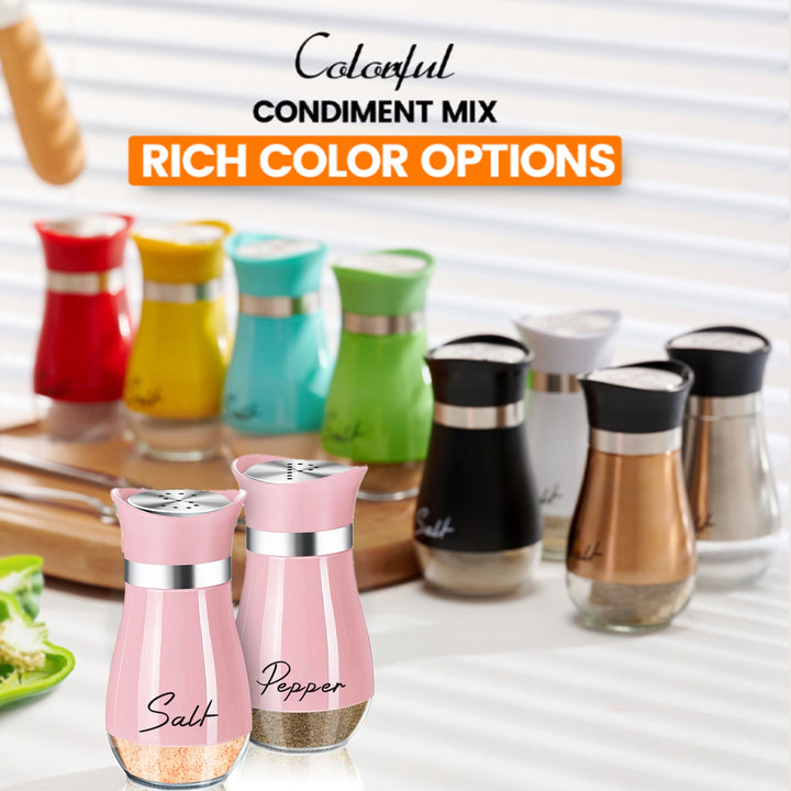 Glass Salt and Pepper Shaker Set, 4 Oz, Glass Bottom, Reusable, Pink, with Glass Material, for Kitchen, Table, RV, Camping, BBQ